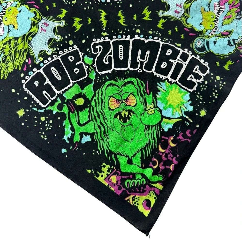 Rob Zombie Bandana Black Neon Green Monster Graphic Print Rock Metal Band Merch